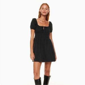 Aritzia Sunday Best Black Mini Dress with Puff Sleeves
